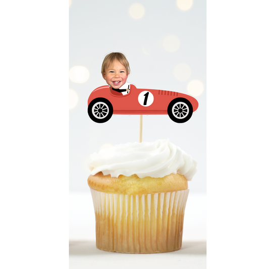 Vintage Race Car Cupcake Topper – Personalized Birthday Party Decor
