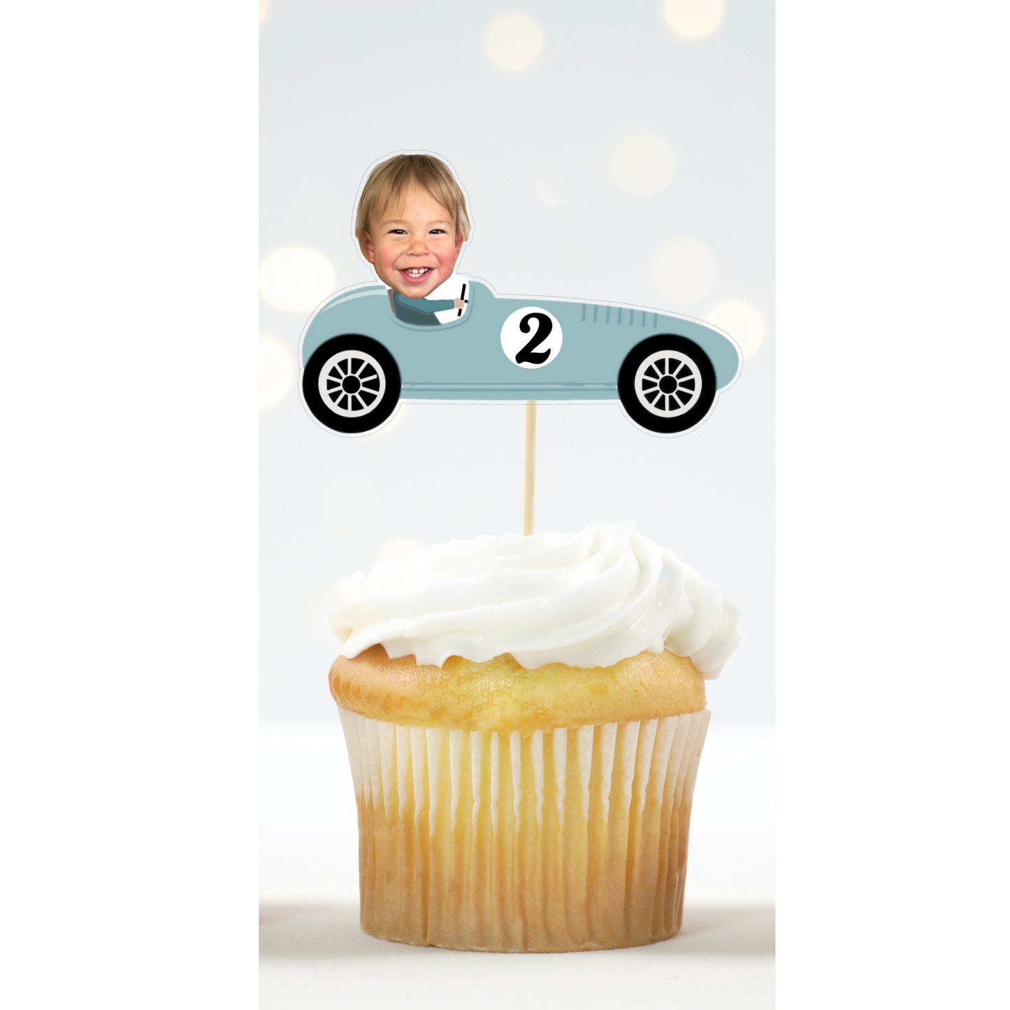 Vintage Race Car Cupcake Topper – Personalized Birthday Party Decor