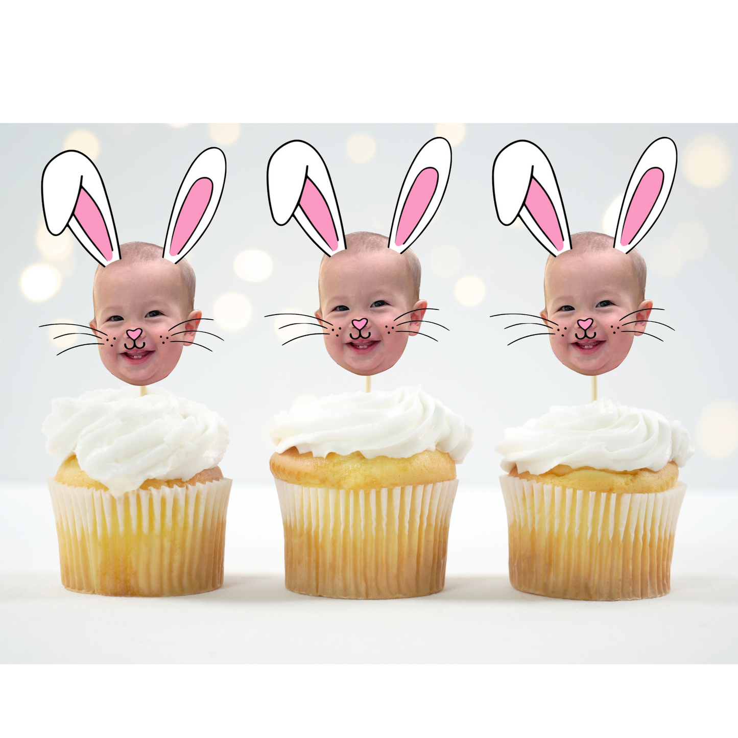 custom bunny face cupcake topper with photo