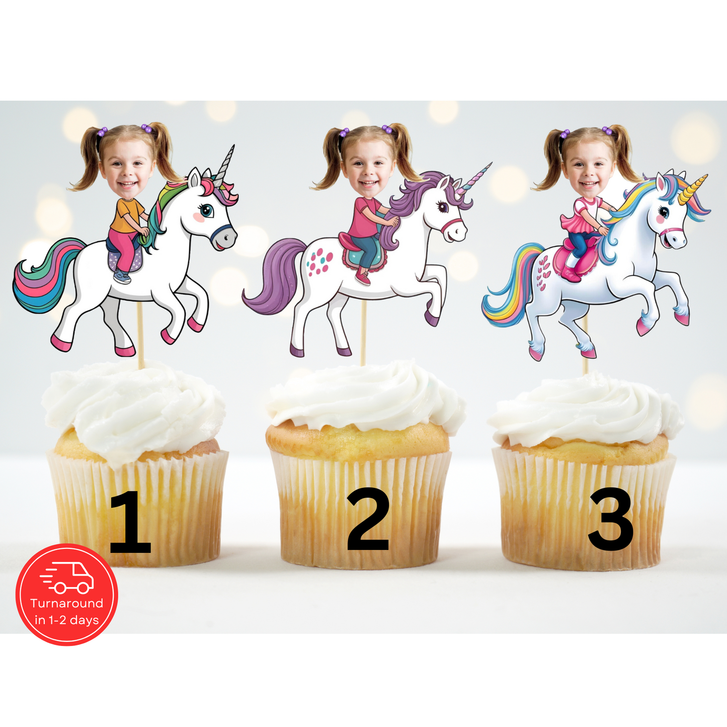 custom unicorn cupcake topper with photo