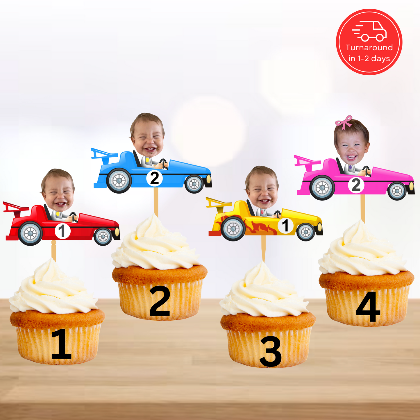 custom race car cupcake topper with photo