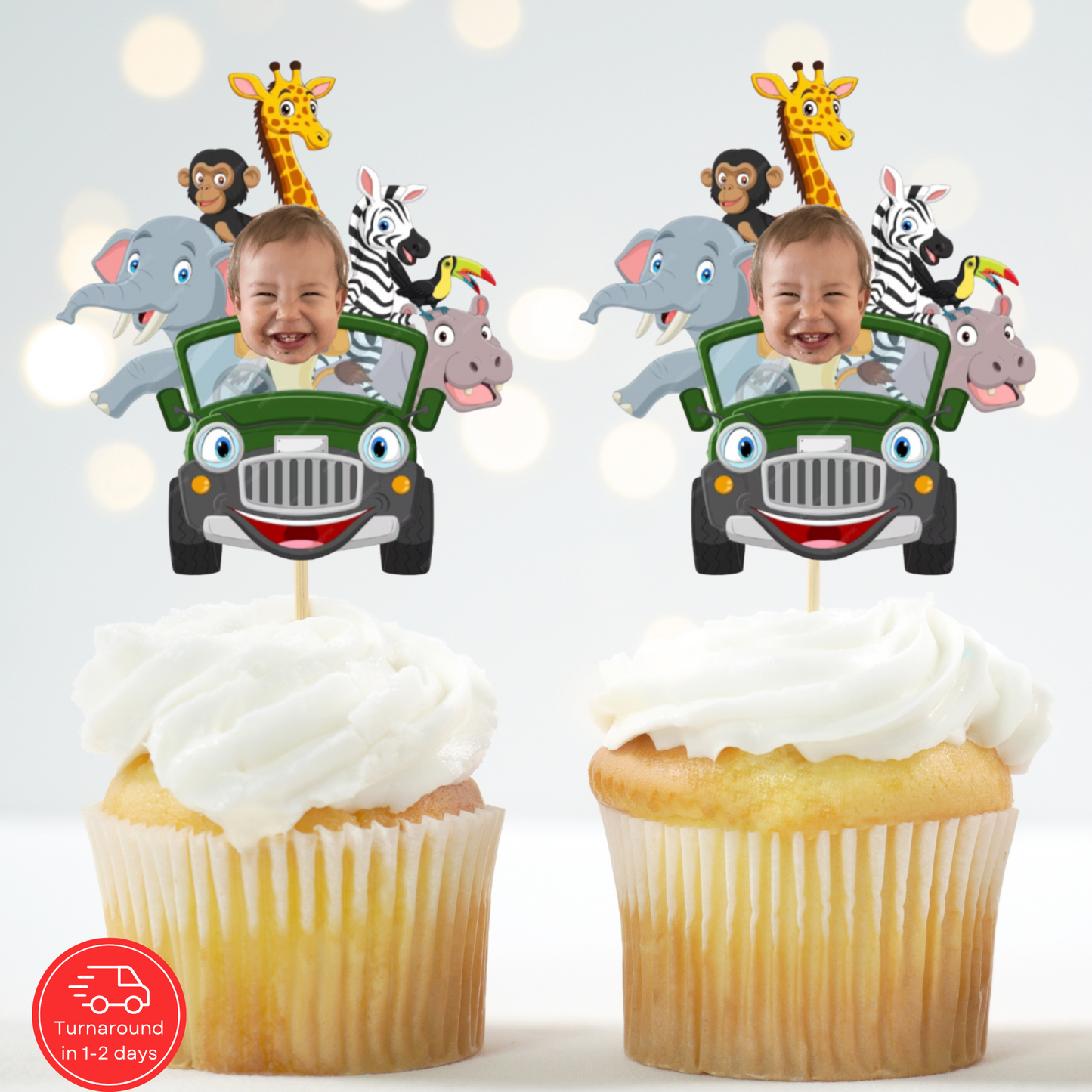 custom safari animal cupcake topper with photo