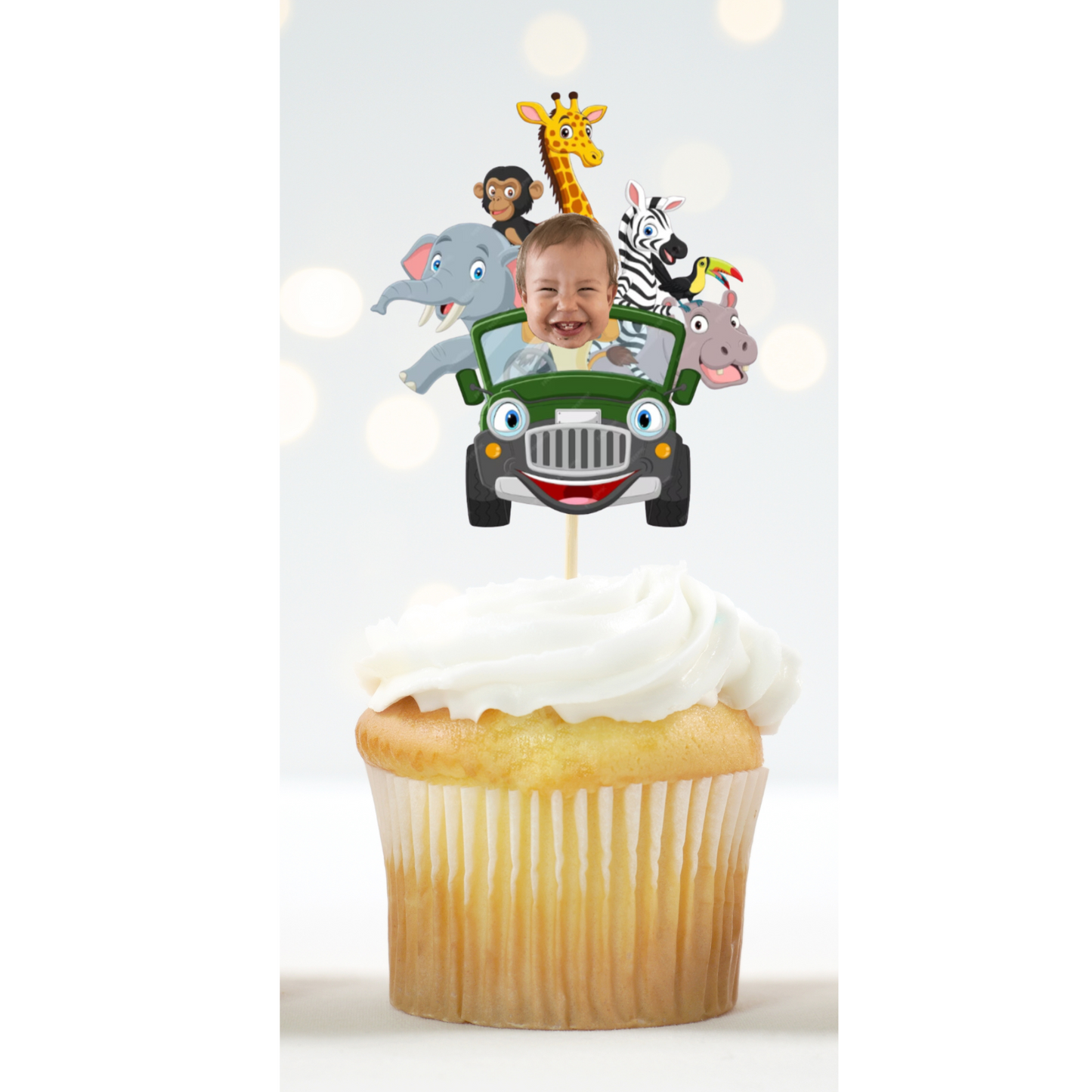 Custom Jungle Safari Cupcake Topper with Photo - Wild One or Two Wild Birthday Theme