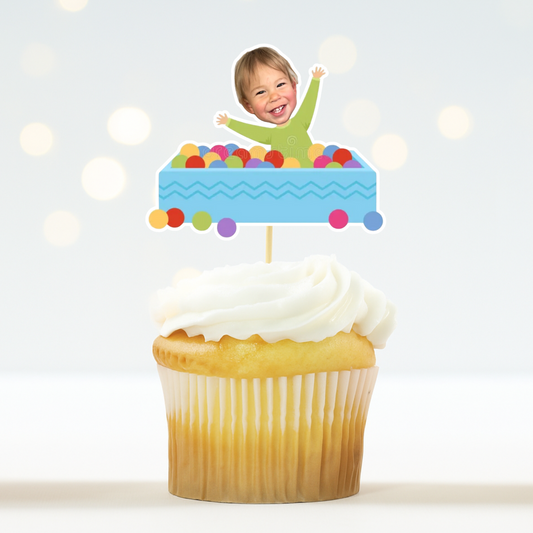 Custom Face Cupcake Toppers – Ball Pit Birthday Party Theme