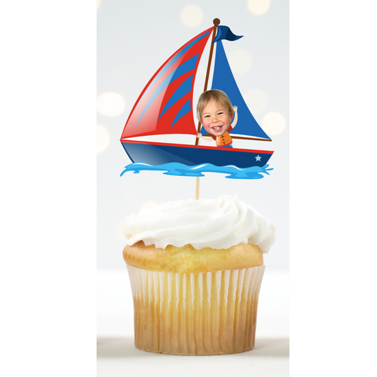Custom Sailboat Face Cupcake Topper for Nautical Birthday Parties