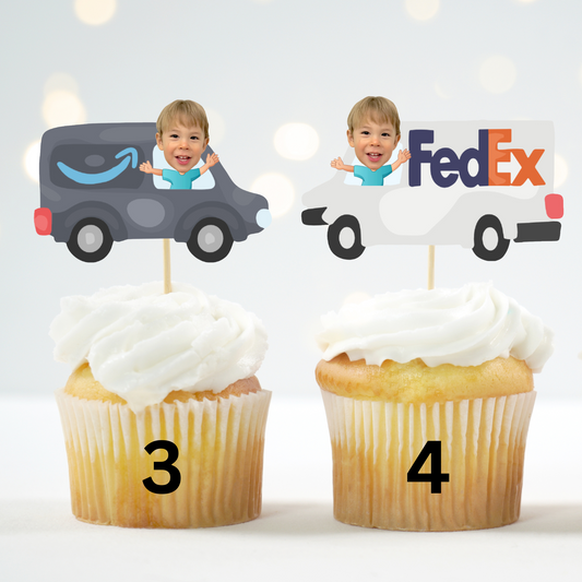 Custom Mail Truck Face Cupcake Topper – Postal Birthday Party Decor