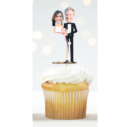 Custom Bride & Groom Face Cupcake Toppers - Personalized Wedding Decor