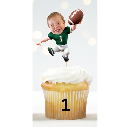 Football Cupcake Topper – Personalized First Down Birthday Party Decor