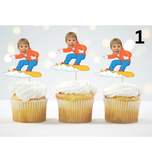 Custom Snowboarding Face Cupcake Topper – Winter Party Decor