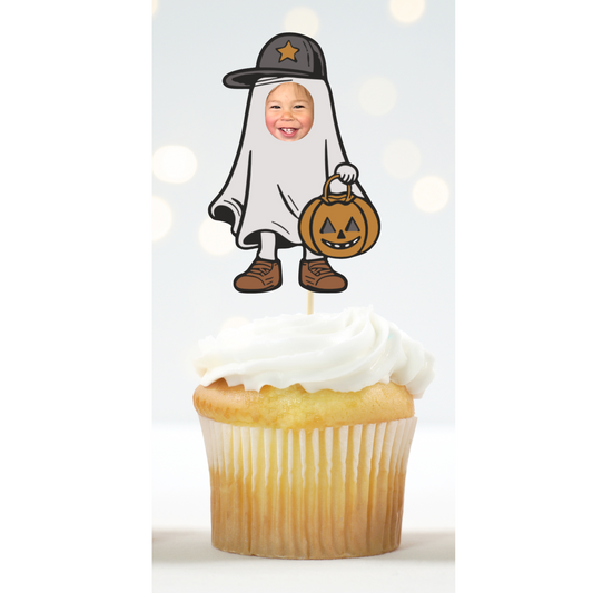Funny Ghost Cupcake Toppers with Your Face – Personalized Halloween Decor