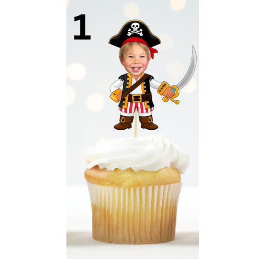 Personalized Pirate Face Cupcake Topper – Birthday Party Decor