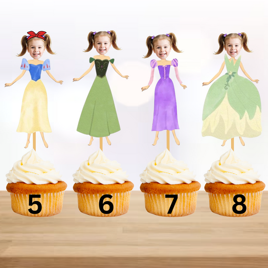 Custom Princess Face Cupcake Topper – Royal Birthday Party Decor