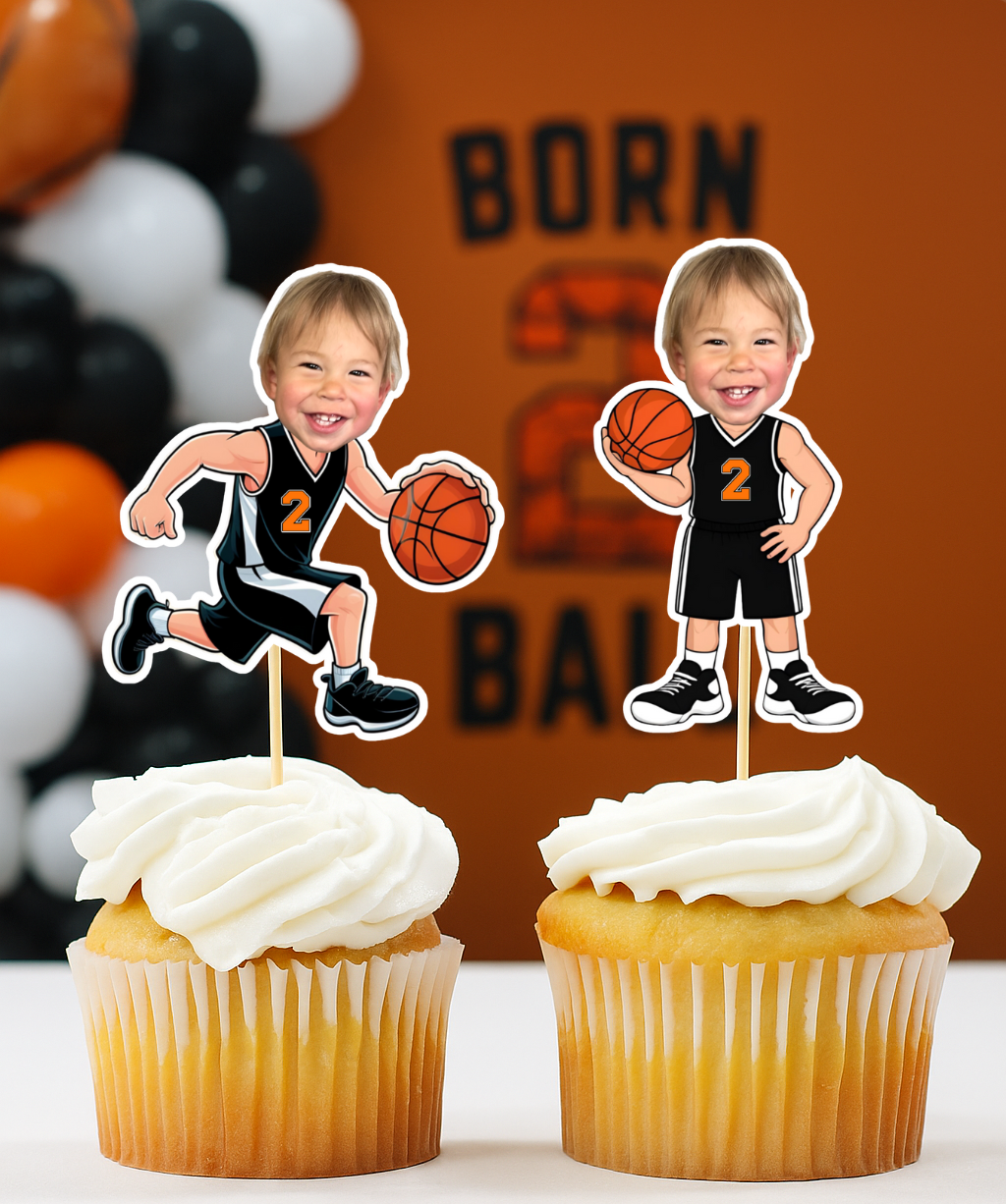 Custom Basketball Cupcake Topper – Born Two Ball Sports Birthday Decor