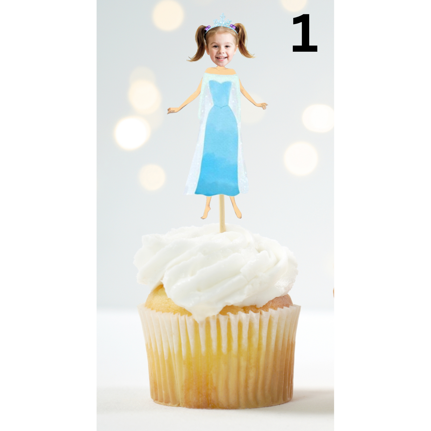 Custom Princess Face Cupcake Topper – Royal Birthday Party Decor