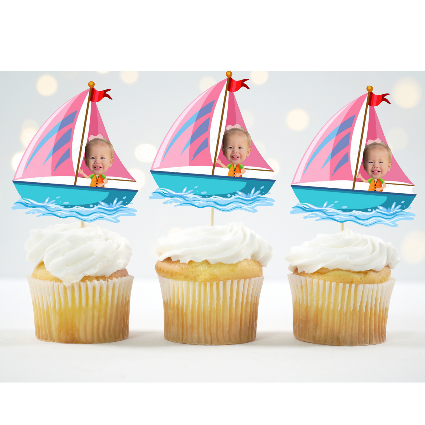 Custom Sailboat Face Cupcake Topper for Nautical Birthday Parties