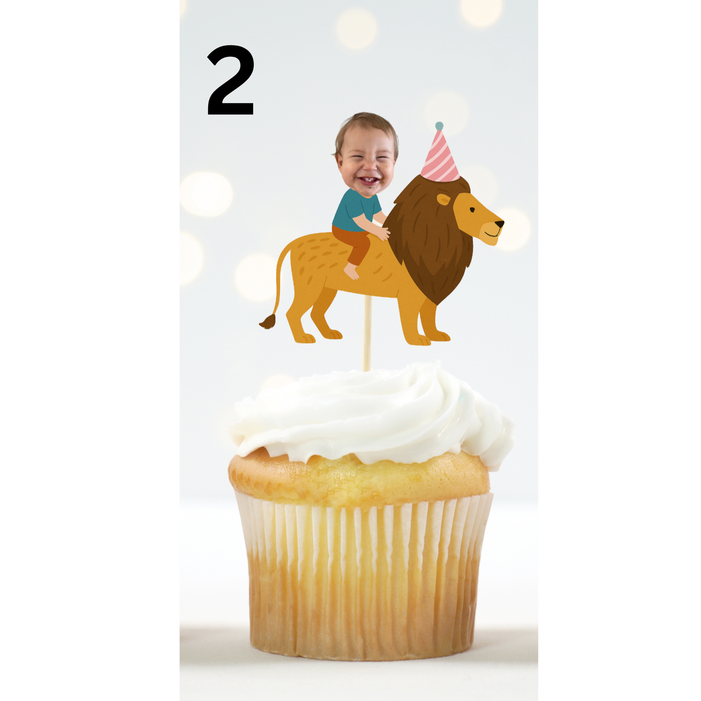 Safari Animal Cupcake Topper with Custom Face – Jungle Theme Birthday Decor