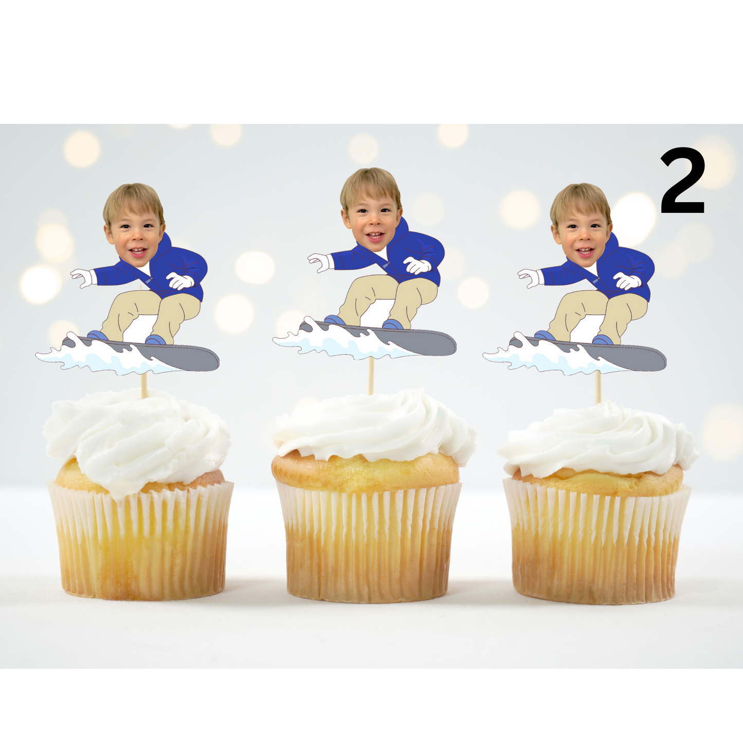 Custom Snowboarding Face Cupcake Topper – Winter Party Decor