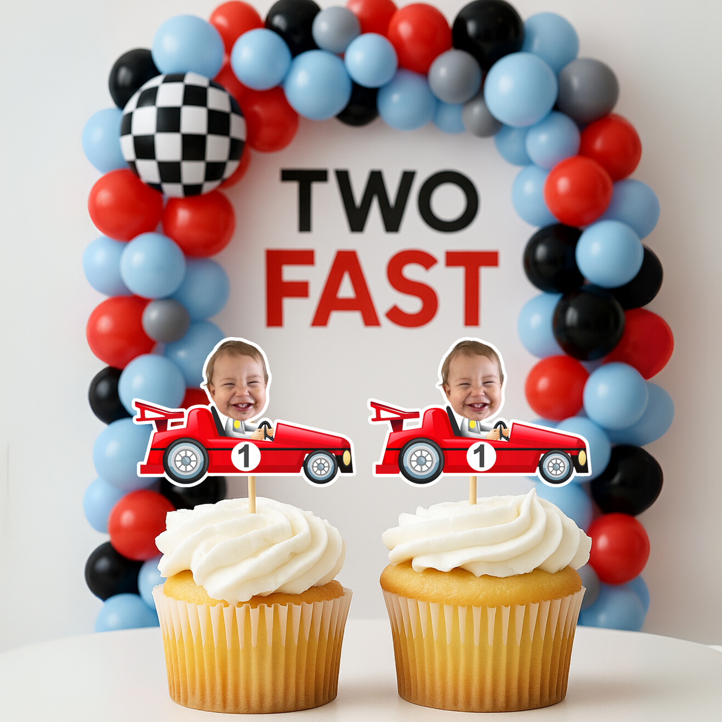 Two Fast Race Car Cupcake Topper – Personalized Birthday Party Decor
