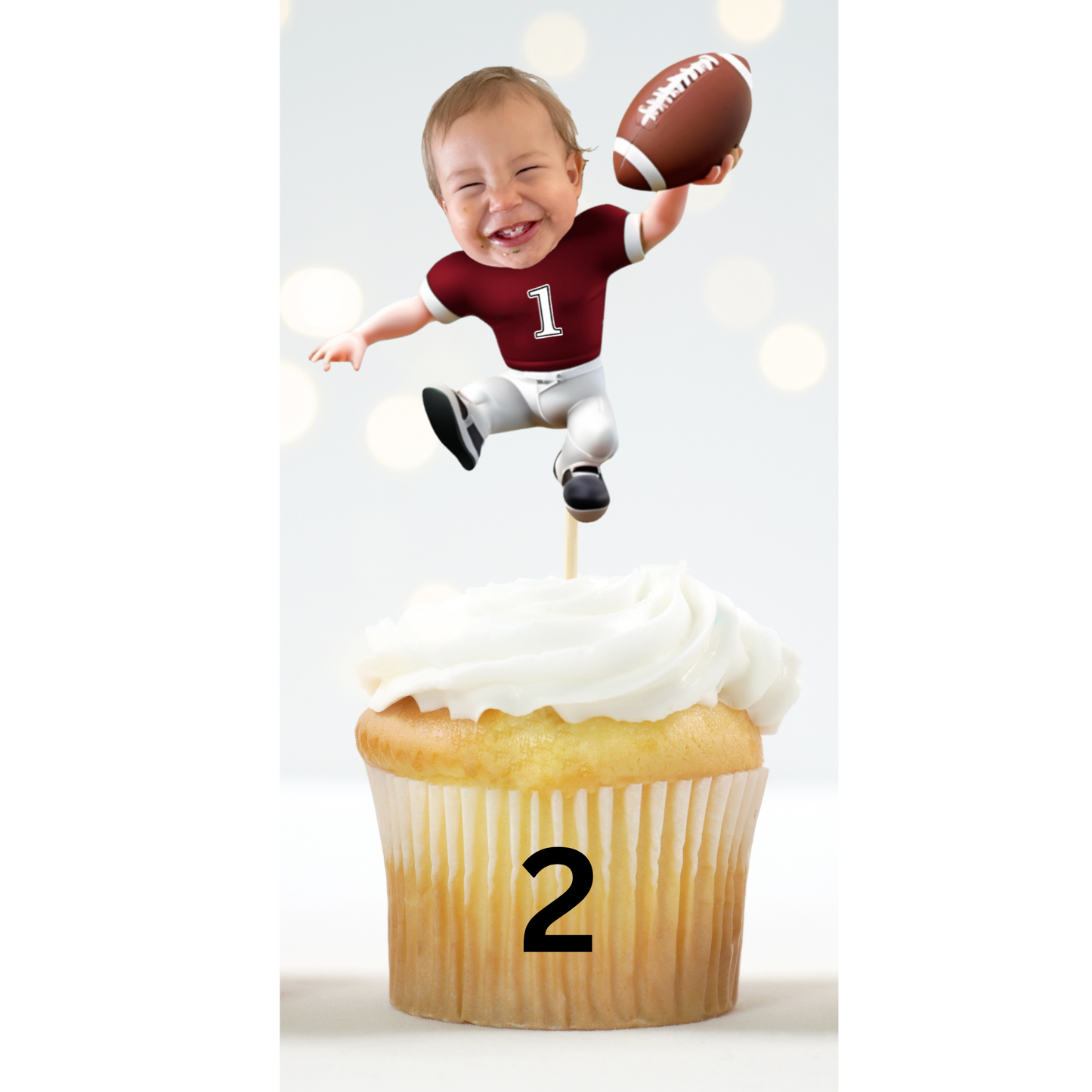 Football Cupcake Topper – Personalized First Down Birthday Party Decor