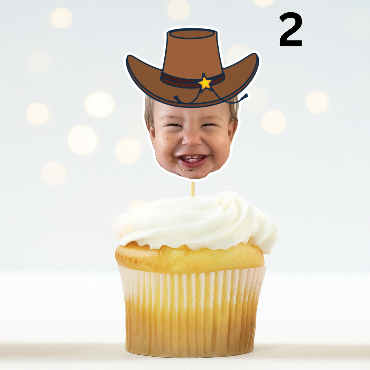 Custom Cowboy Cupcake Toppers with Photo - 1st Rodeo Birthday