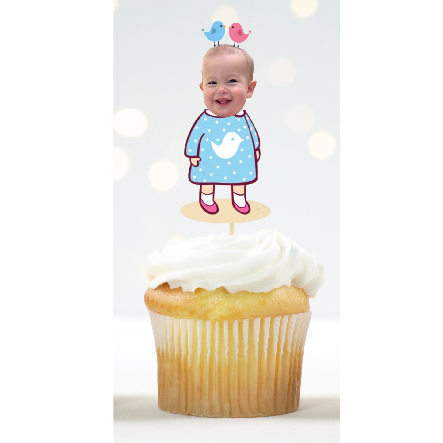 "Little Bird’s First Year Flew By" Face Cupcake Toppers