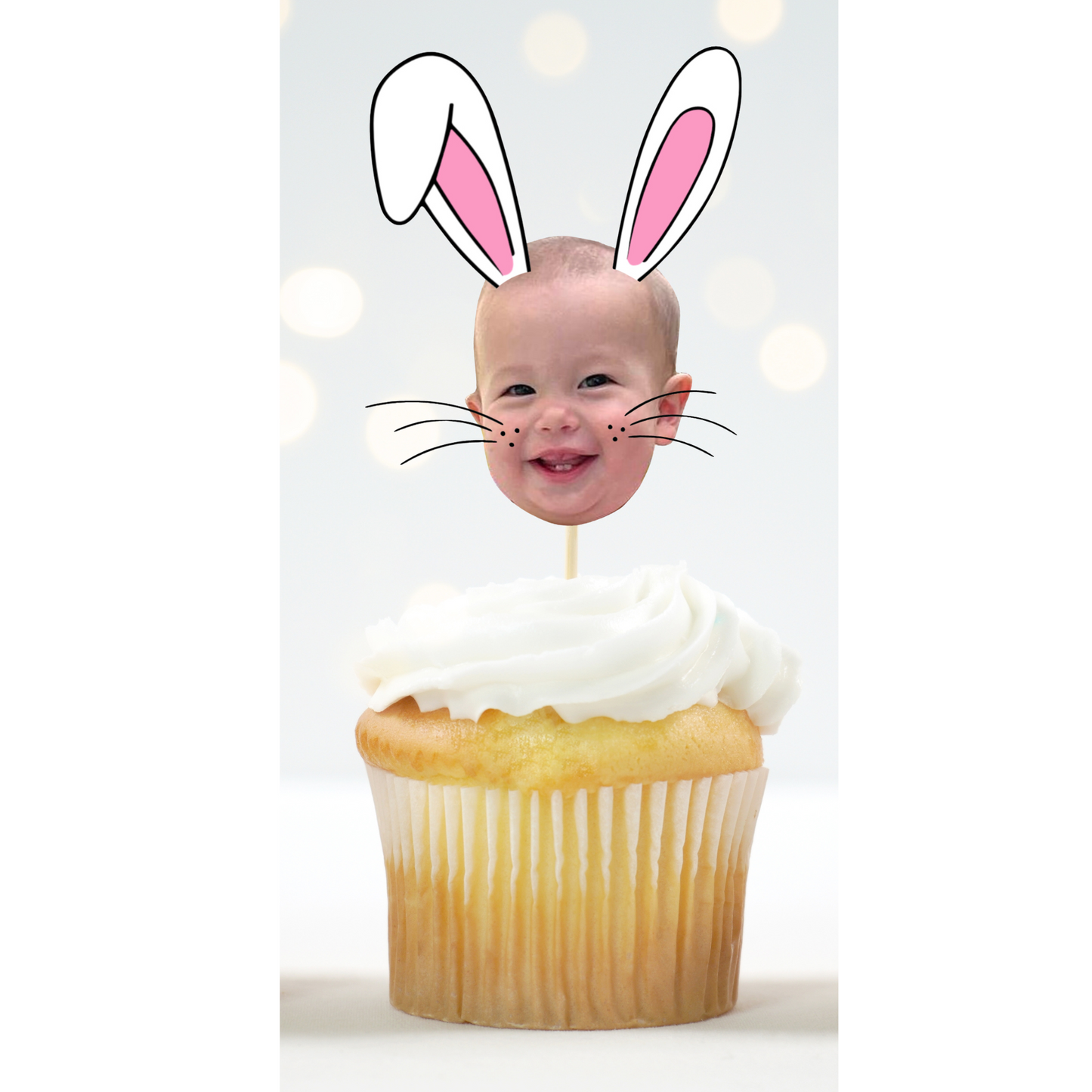 Personalized Bunny Face Cupcake Toppers – Easter & Birthday Decor
