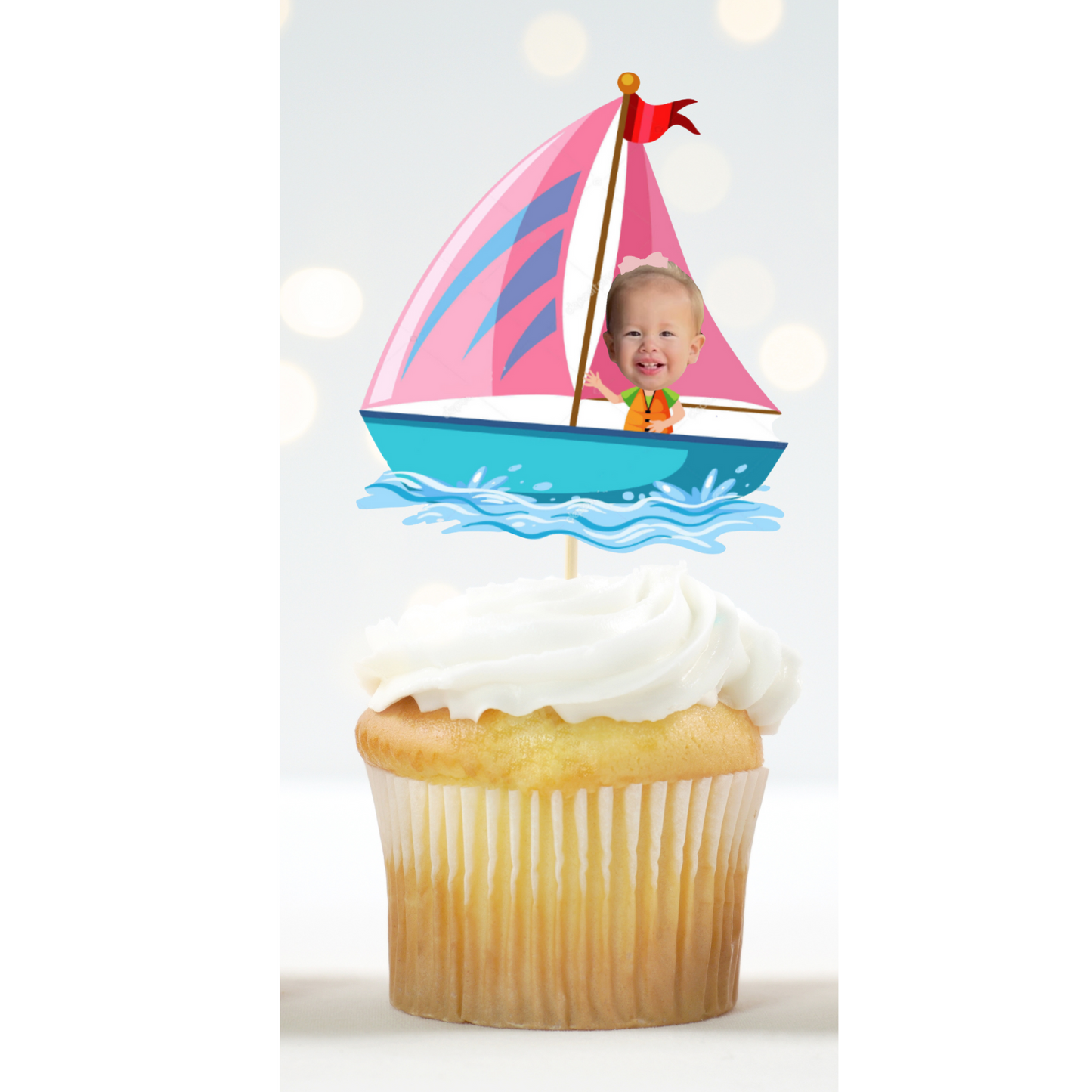 Custom Sailboat Face Cupcake Topper for Nautical Birthday Parties
