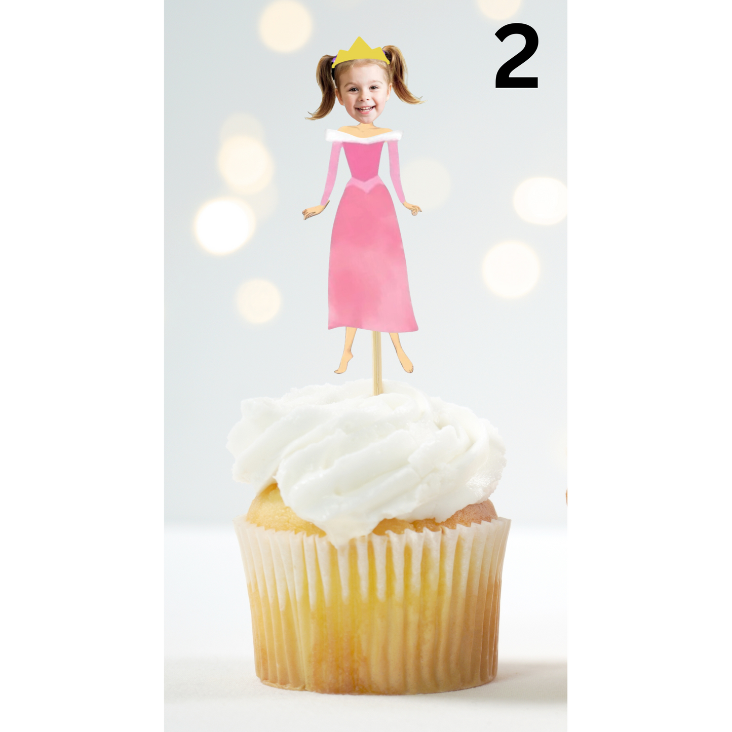 Custom Princess Face Cupcake Topper – Royal Birthday Party Decor