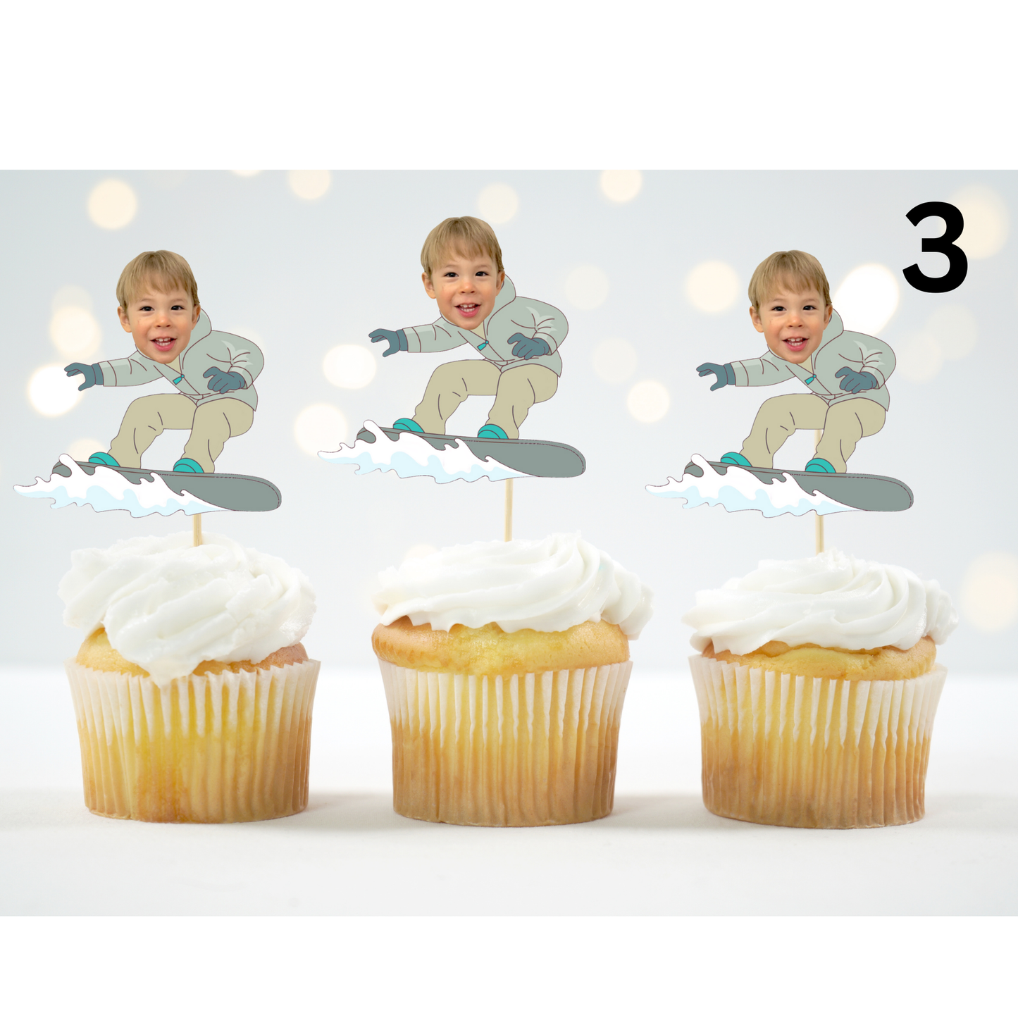 Custom Snowboarding Face Cupcake Topper – Winter Party Decor