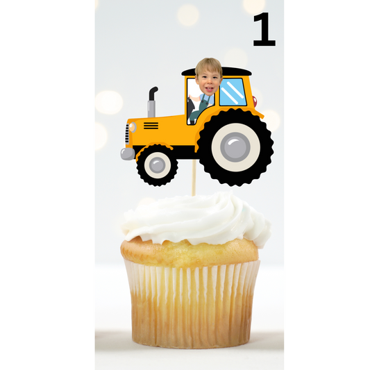 Tractor Cupcake Topper – Personalized Farm Birthday Party Decor