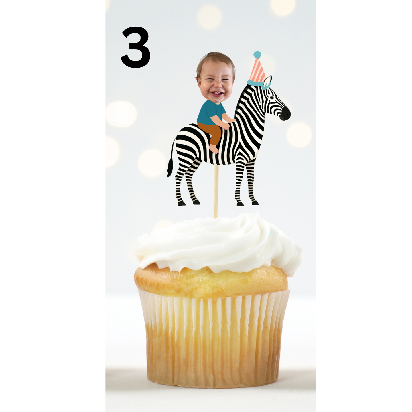 Safari Animal Cupcake Topper with Custom Face – Jungle Theme Birthday Decor