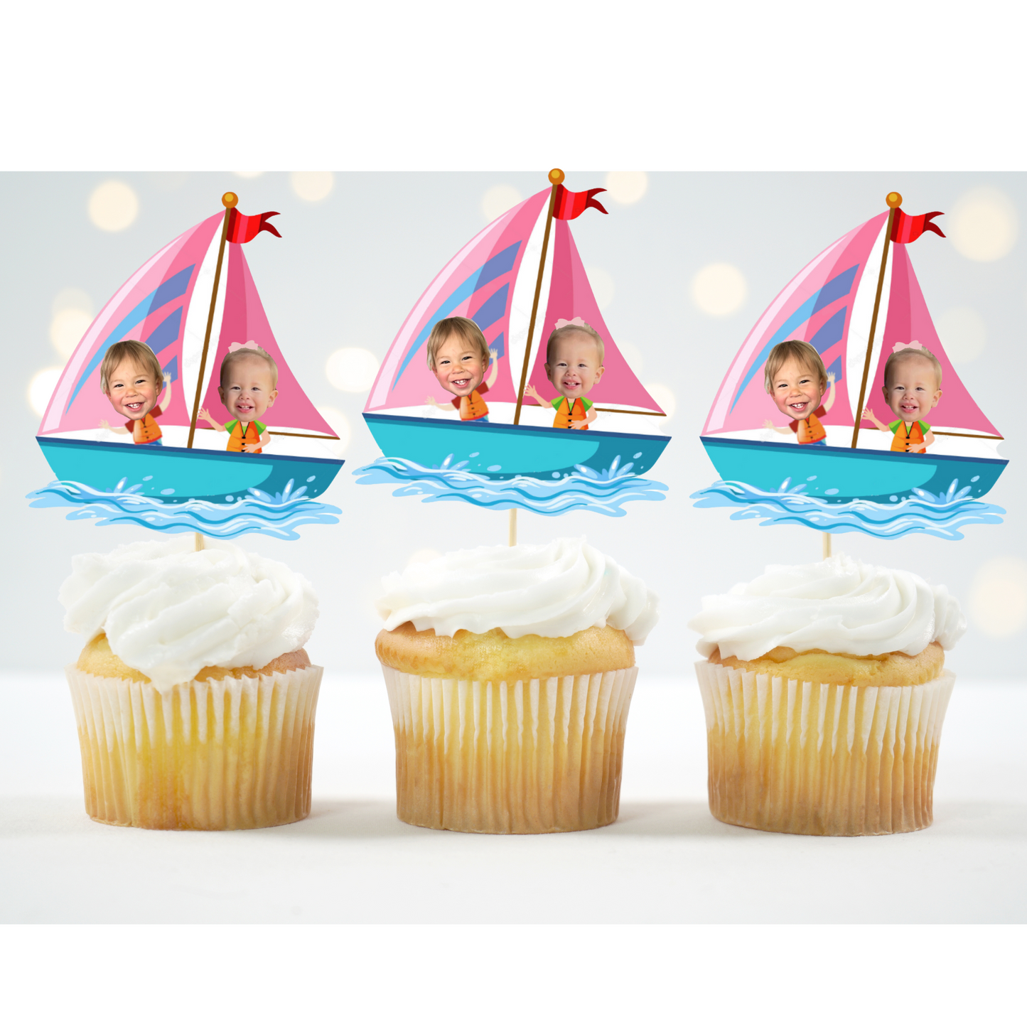Custom Sailboat Face Cupcake Topper for Nautical Birthday Parties