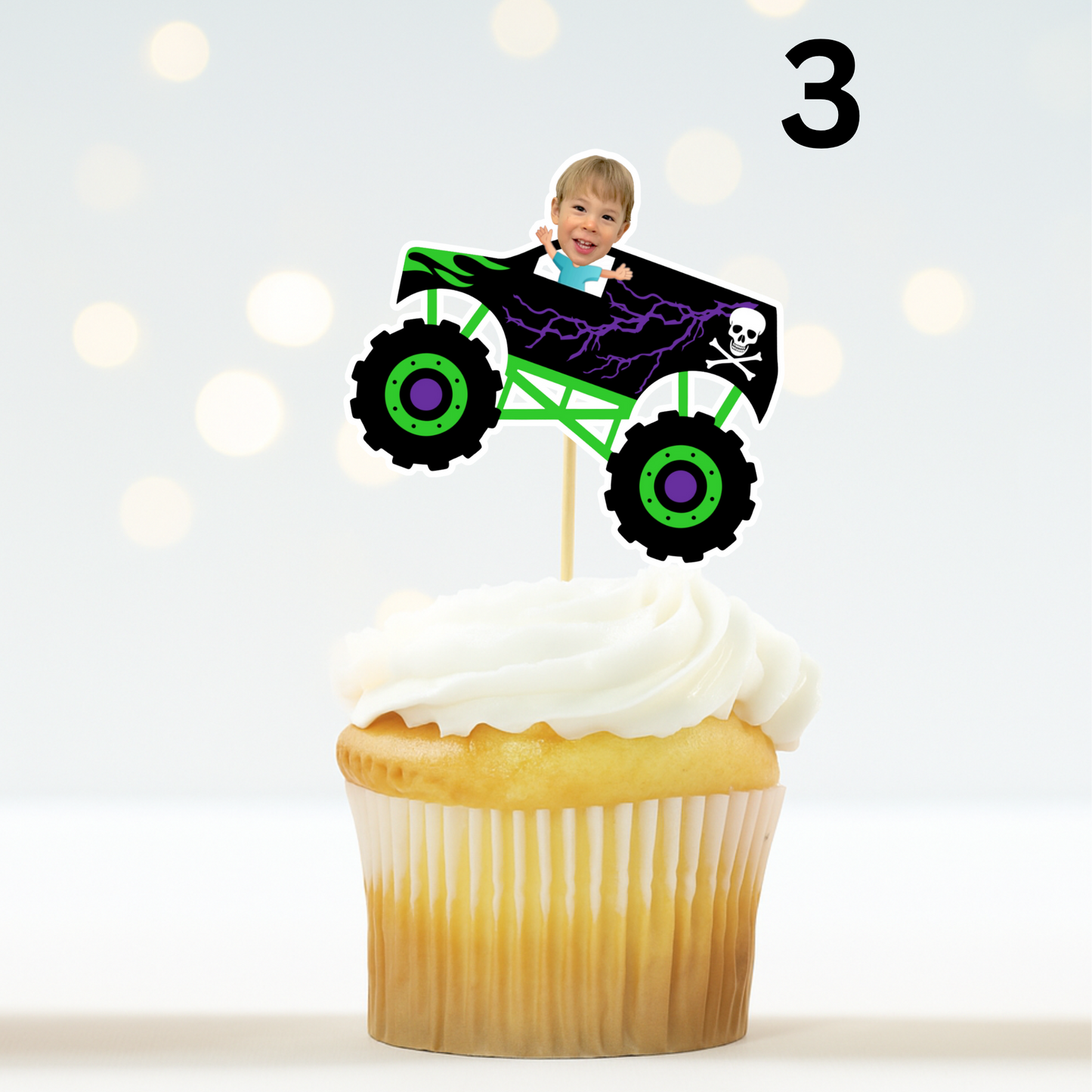 Custom Monster Truck Face Cupcake Topper – Birthday Party Decor