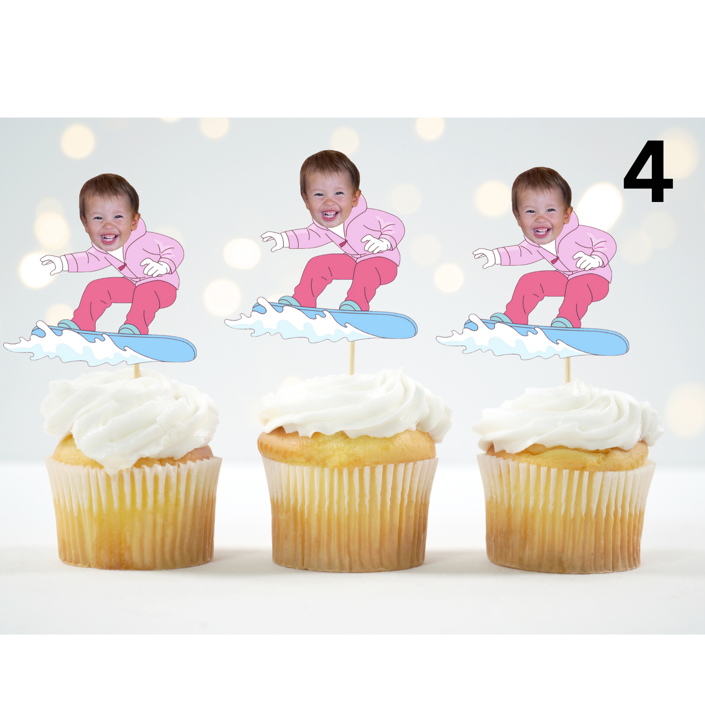 Custom Snowboarding Face Cupcake Topper – Winter Party Decor