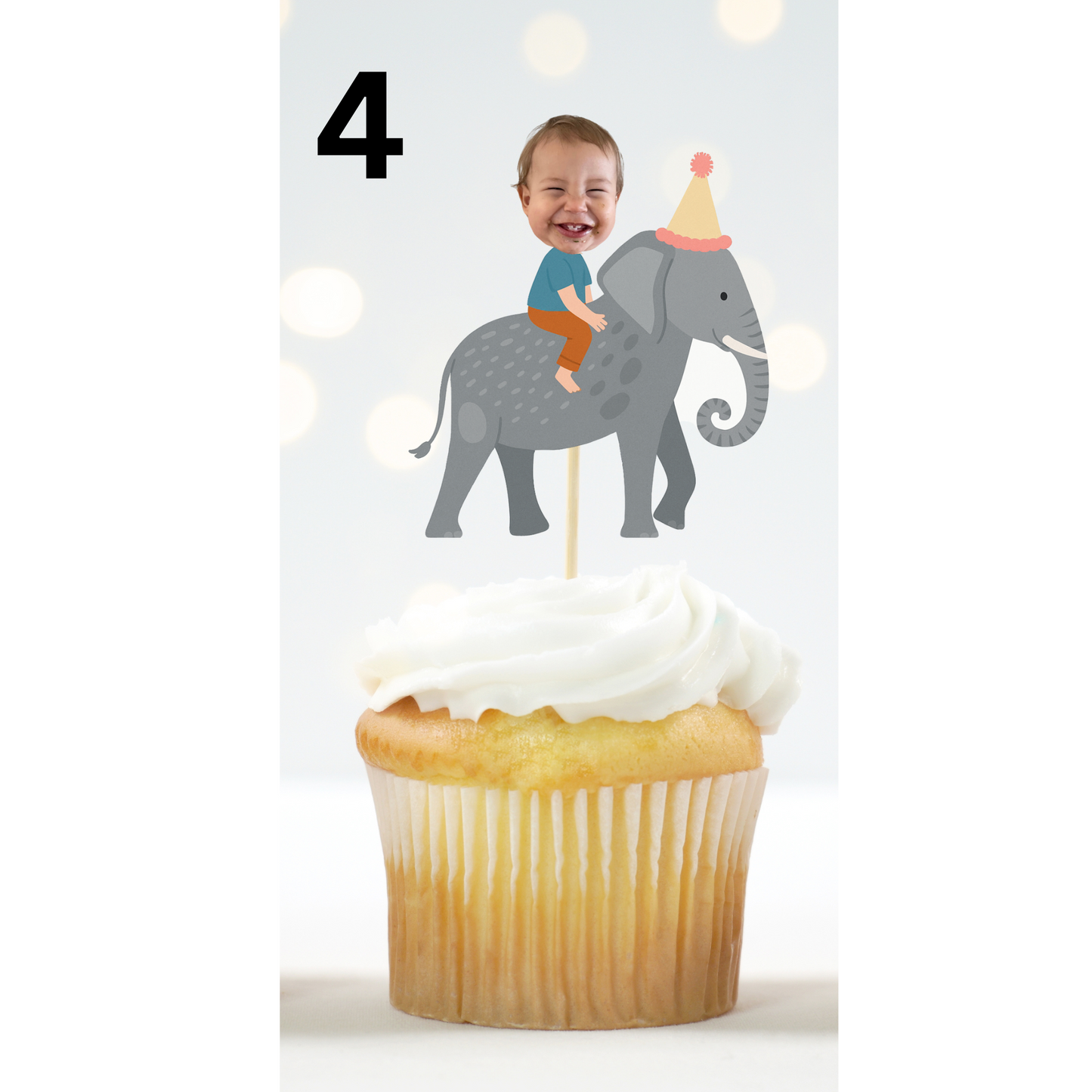 Safari Animal Cupcake Topper with Custom Face – Jungle Theme Birthday Decor