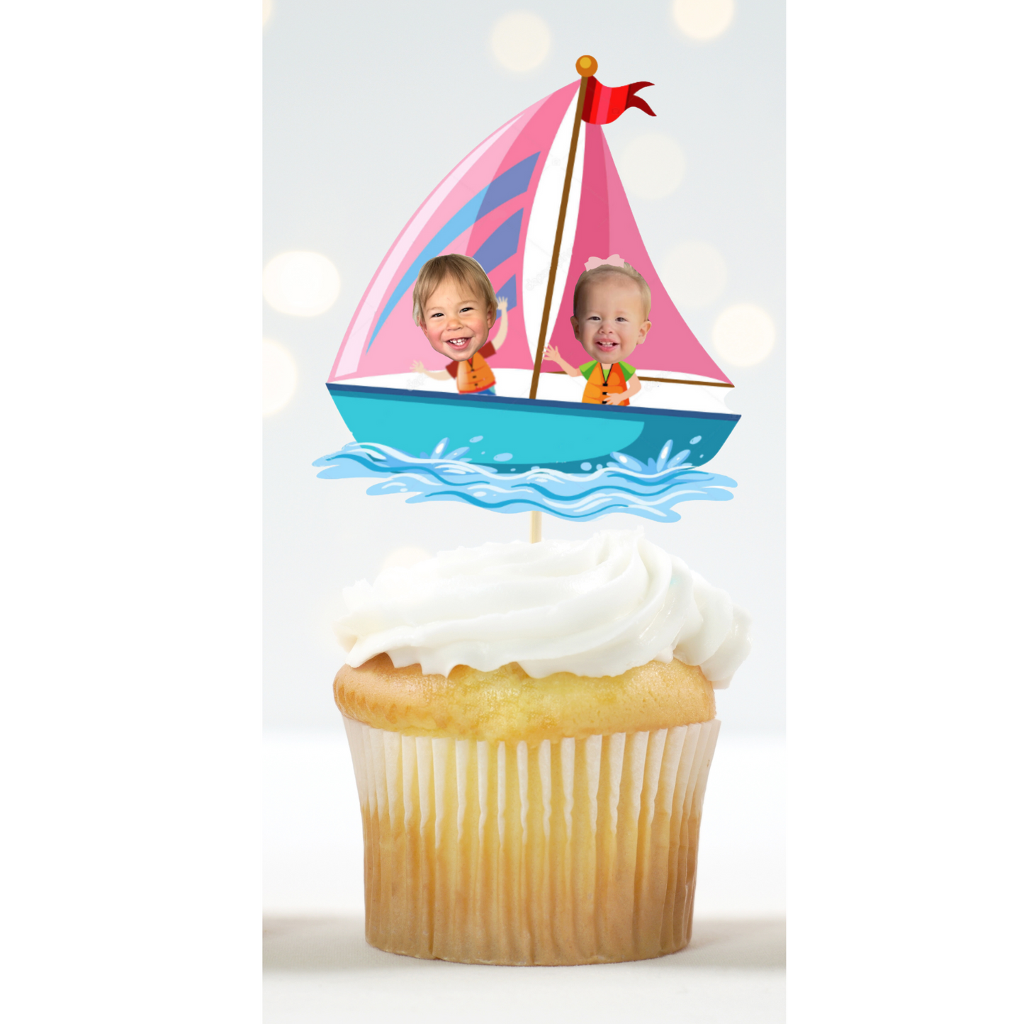 Custom Sailboat Face Cupcake Topper for Nautical Birthday Parties