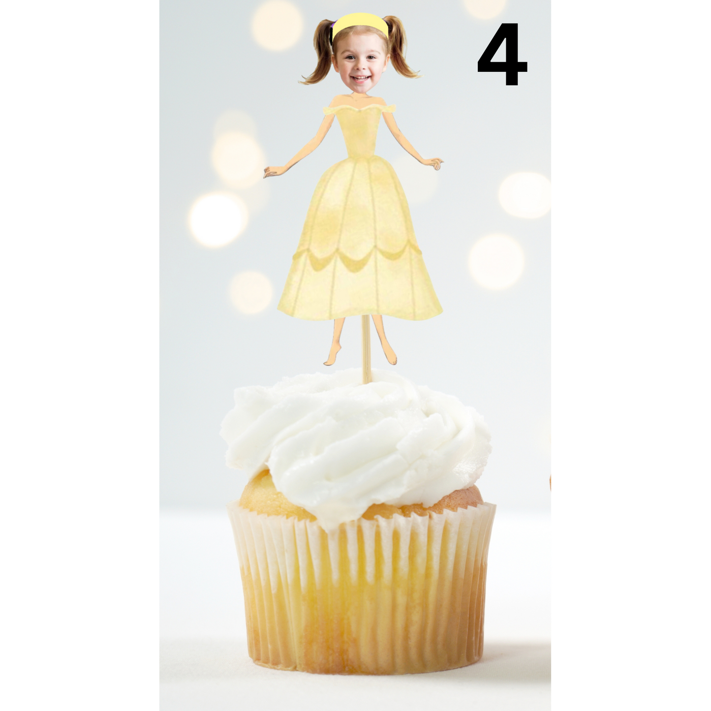 Custom Princess Face Cupcake Topper – Royal Birthday Party Decor