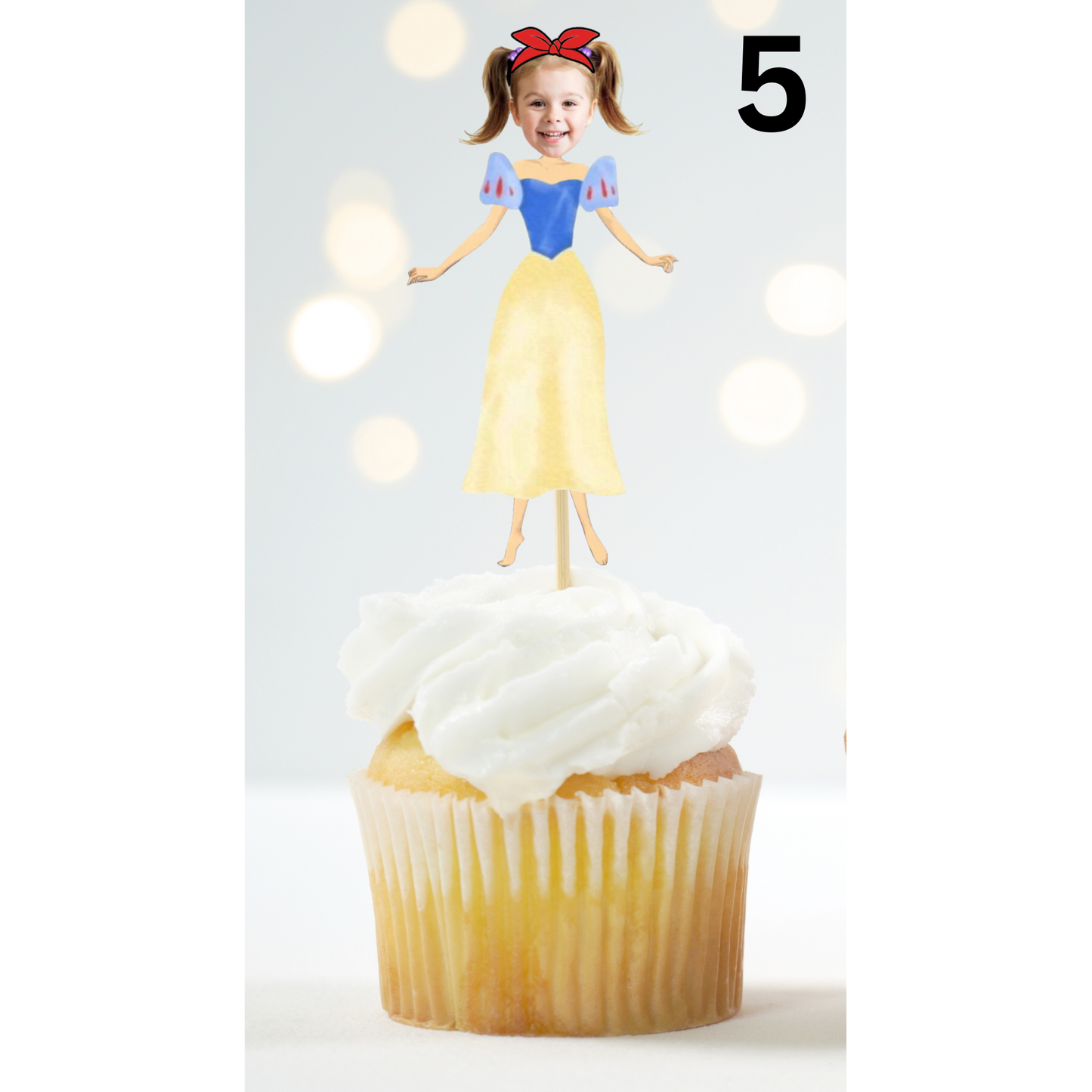 Custom Princess Face Cupcake Topper – Royal Birthday Party Decor