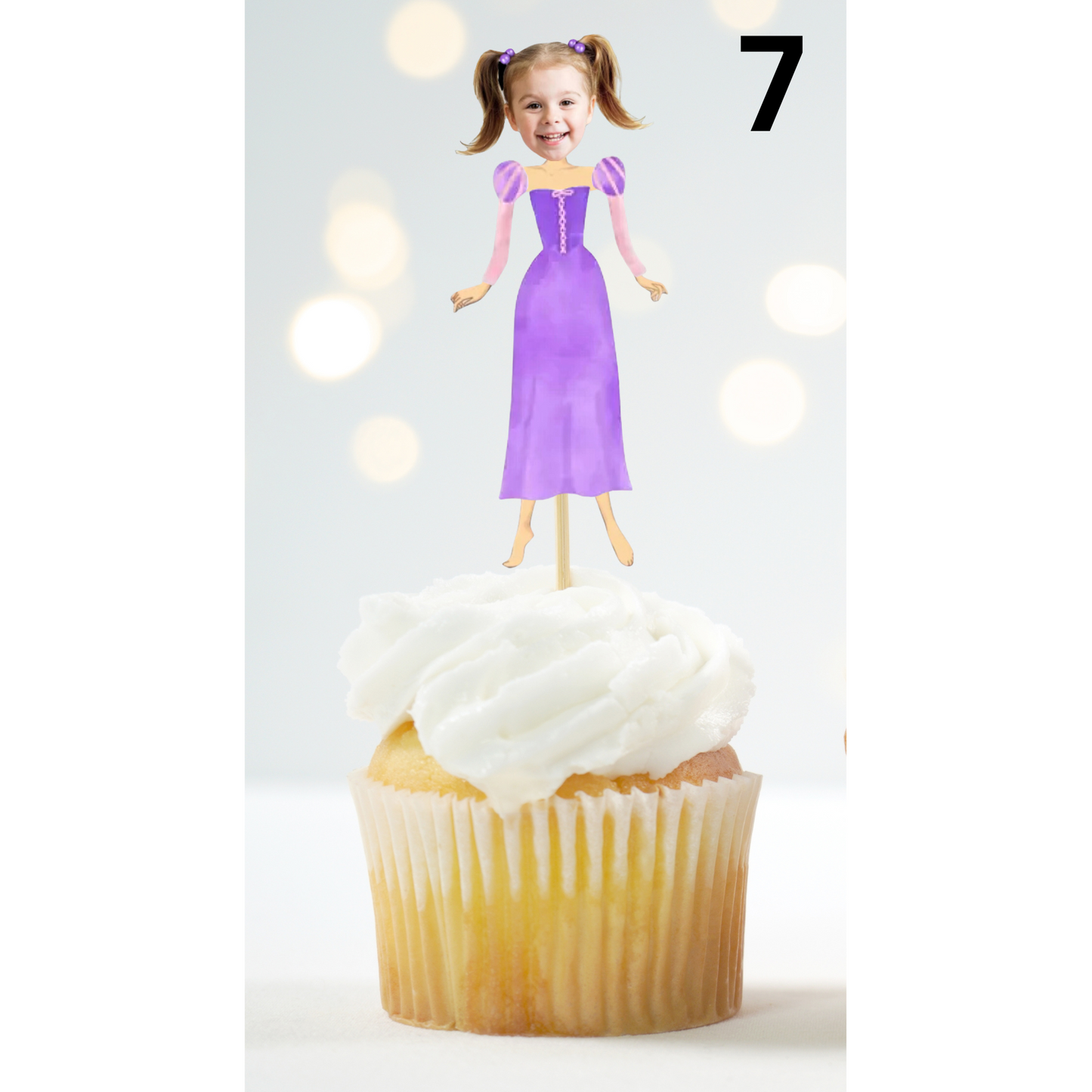 Custom Princess Face Cupcake Topper – Royal Birthday Party Decor