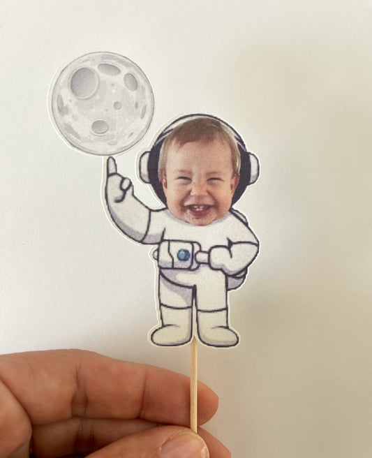 Custom Astronaut Moon Cupcake Topper – Personalized Space Birthday Party Decor