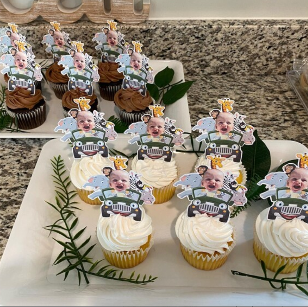 Custom Jungle Safari Cupcake Topper with Photo - Wild One or Two Wild Birthday Theme