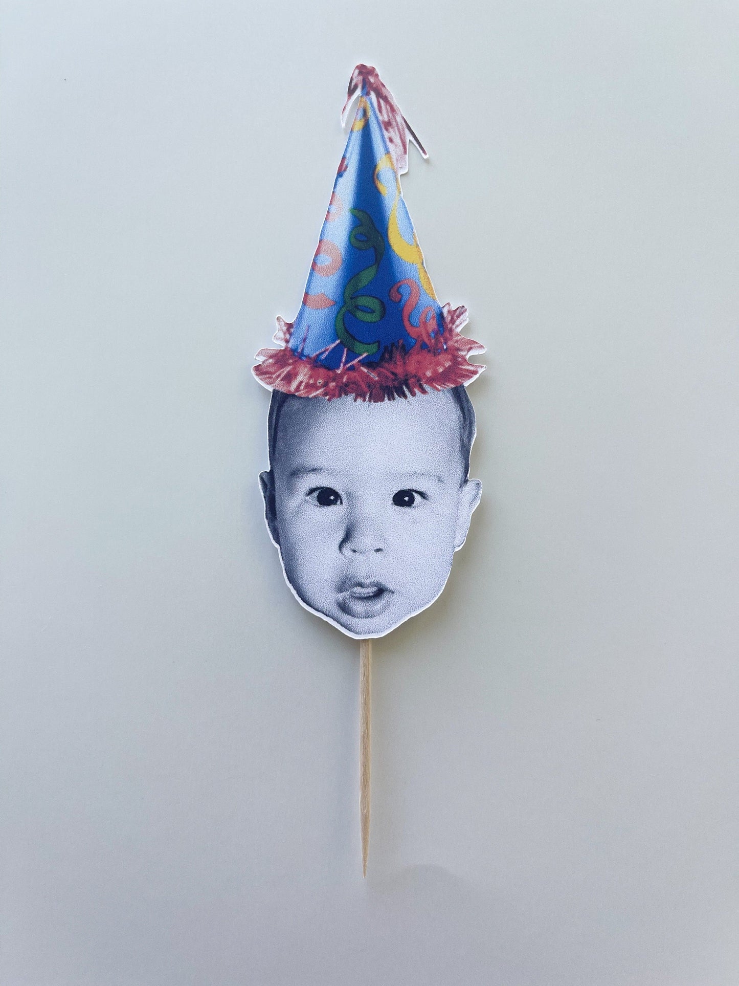 Custom Birthday Hat Face Photo Cupcake Toppers – Dog Party Decor