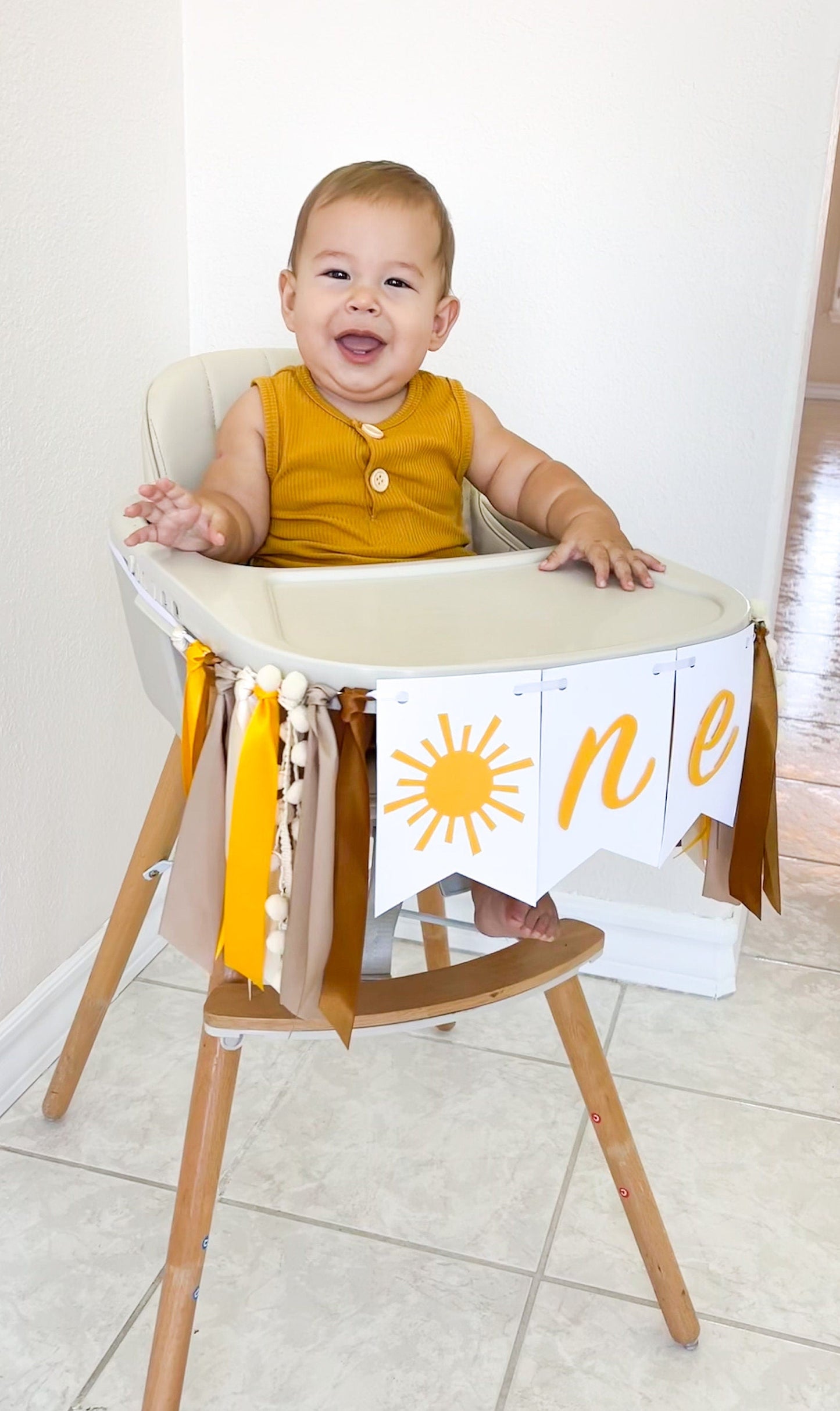 Boho Sunshine Banner – Neutral Sun High Chair Decor for 1st Birthday