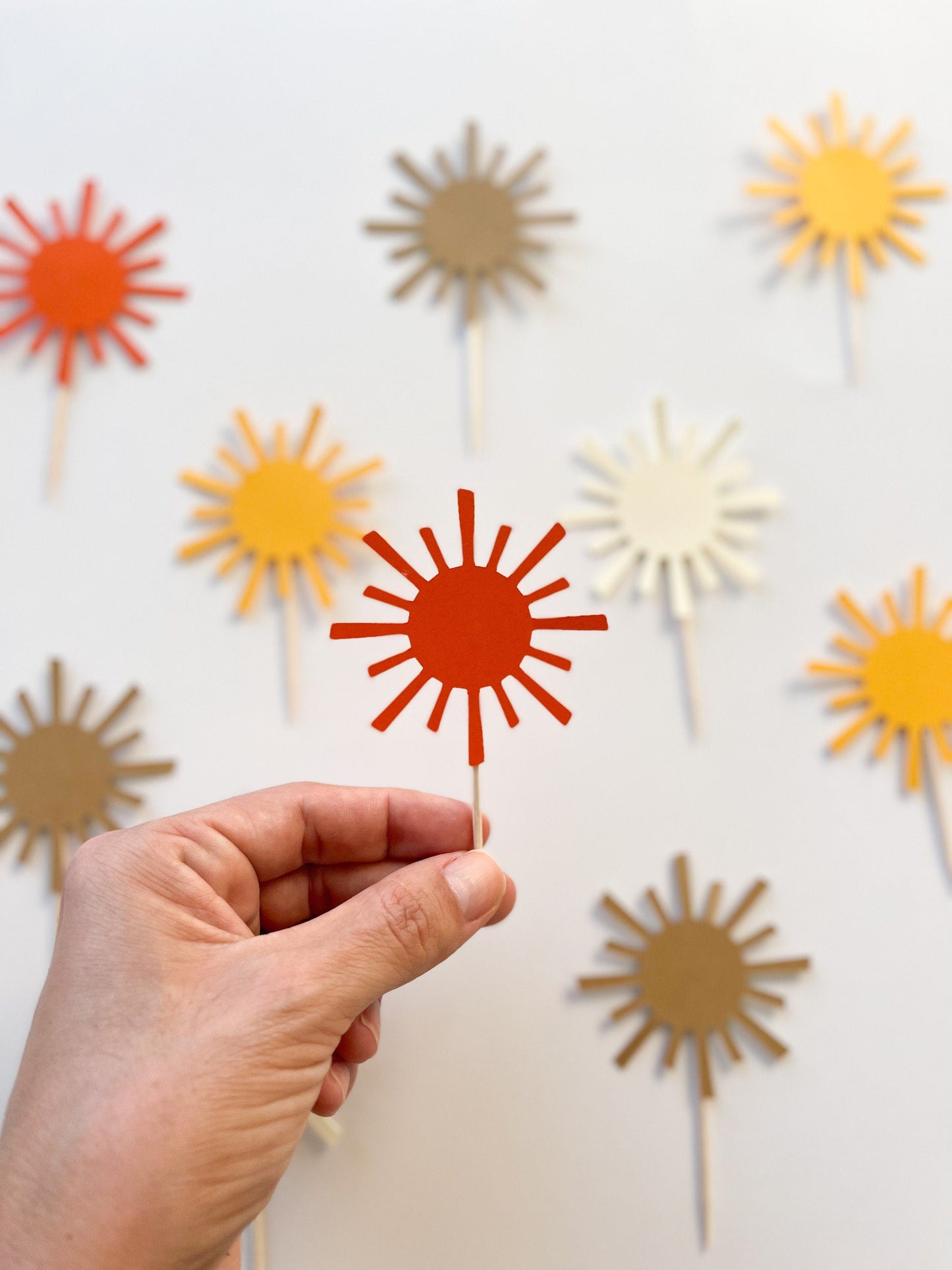 Boho Sunshine Cupcake Toppers – Neutral & Modern Party Decor