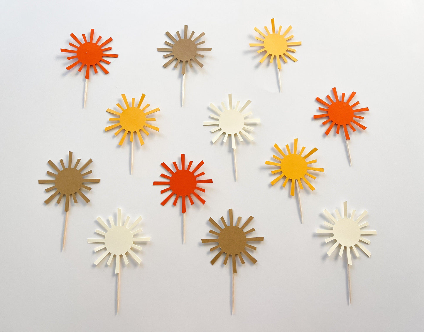Boho Sunshine Cupcake Toppers – Neutral & Modern Party Decor