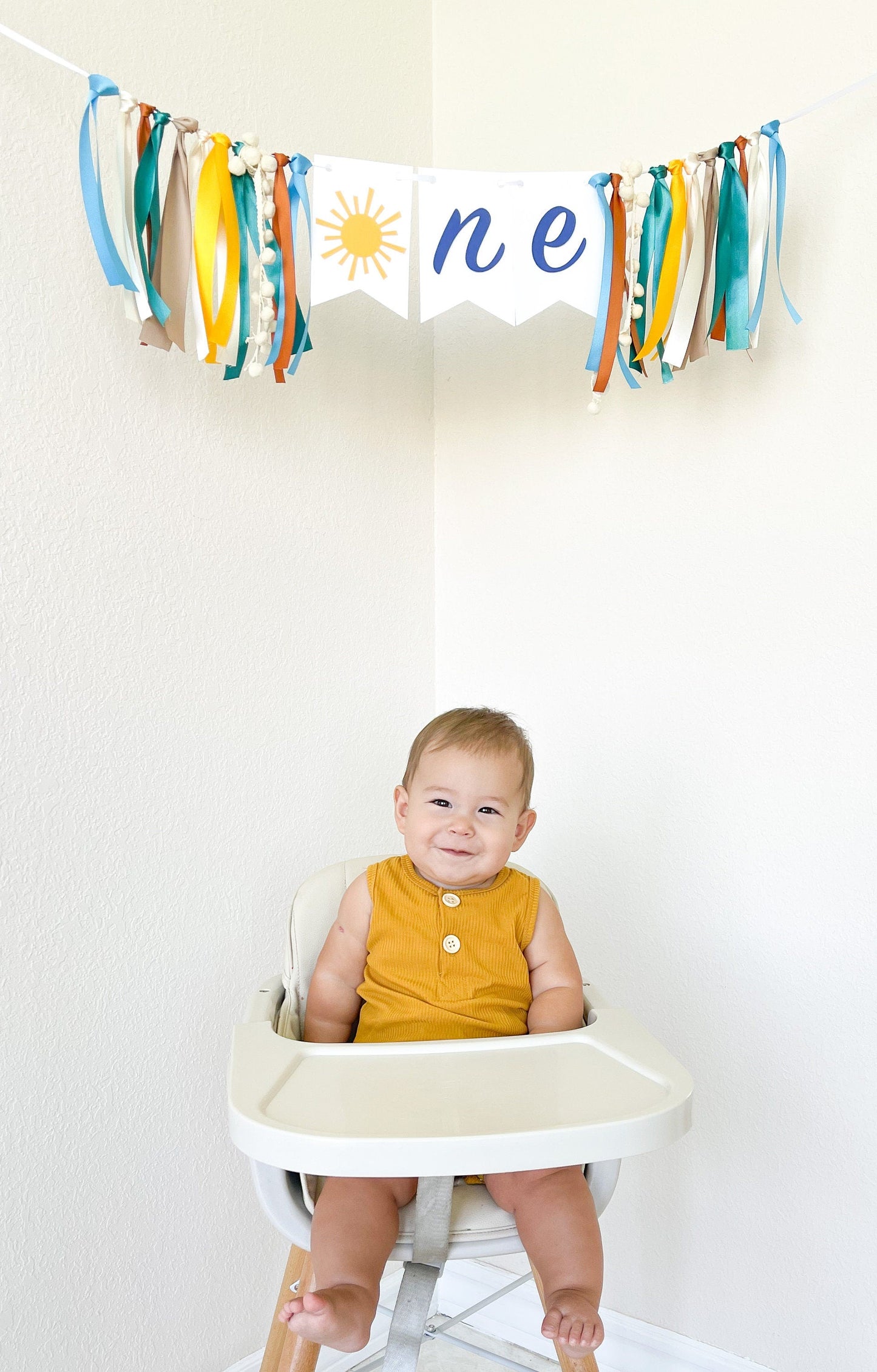 Blue Sunshine High Chair Banner – Boy’s 1st Birthday Decor