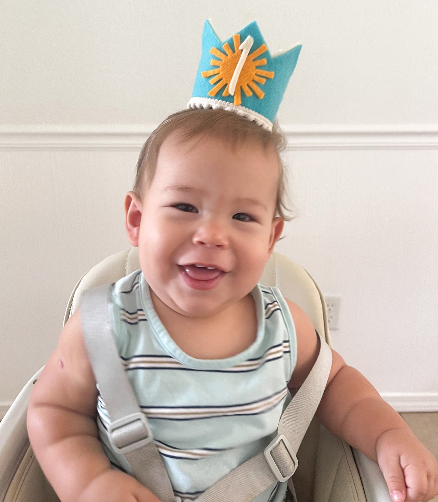 1st Birthday Blue Sun Crown – Boho Sunshine Party Hat