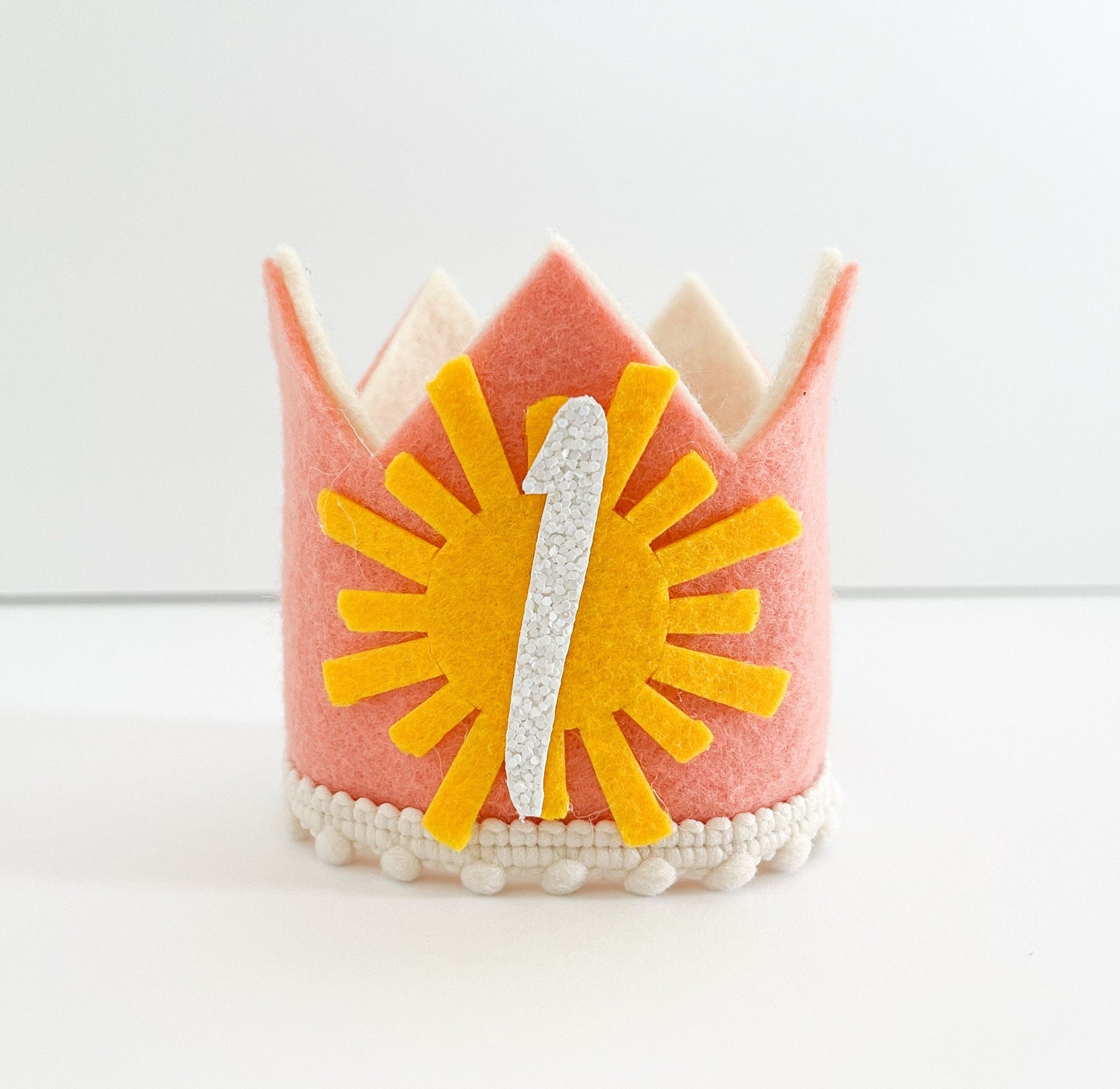 Boho pink sun birthday crown for baby girl’s first birthday