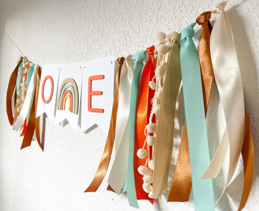 Custom ONE Rainbow Banner – First Birthday High Chair Garland