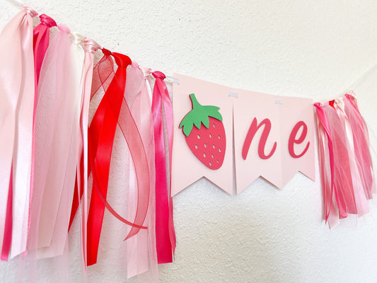 Strawberry ONE High Chair Banner – First Birthday Party Decor